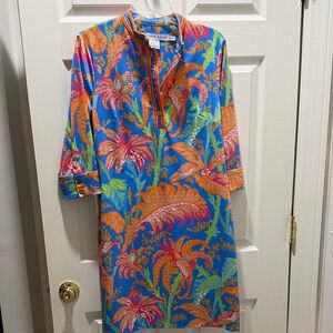 Gretchen Scott Designs Blue and Orange Tropical Coverup